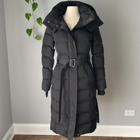 PAJAR AINSLIE Long Belted Puffer Down Coat Parka Jacket, Black, size S/P - Picture 5 of 12